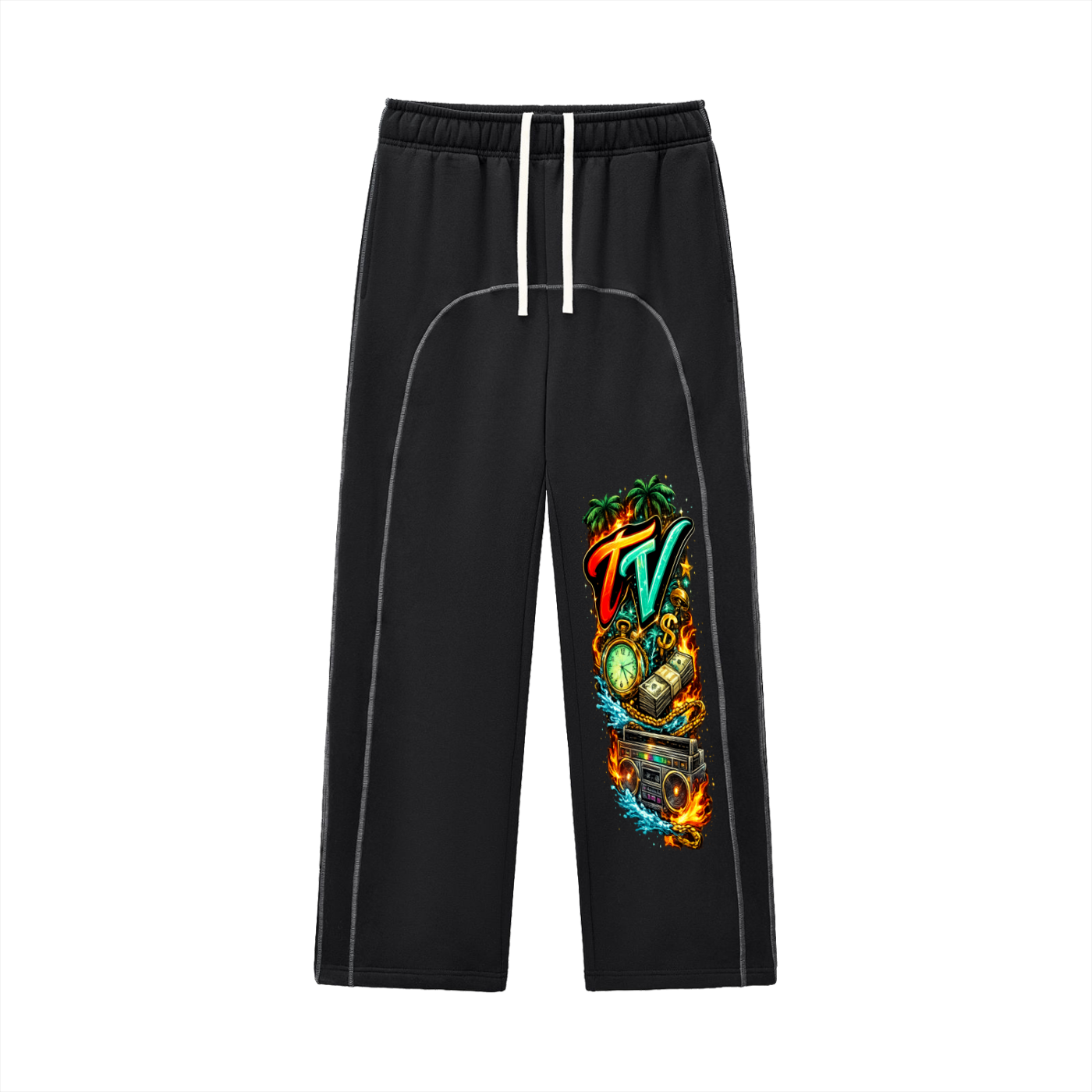 Contrast-Stitched Fleece Sweatpants