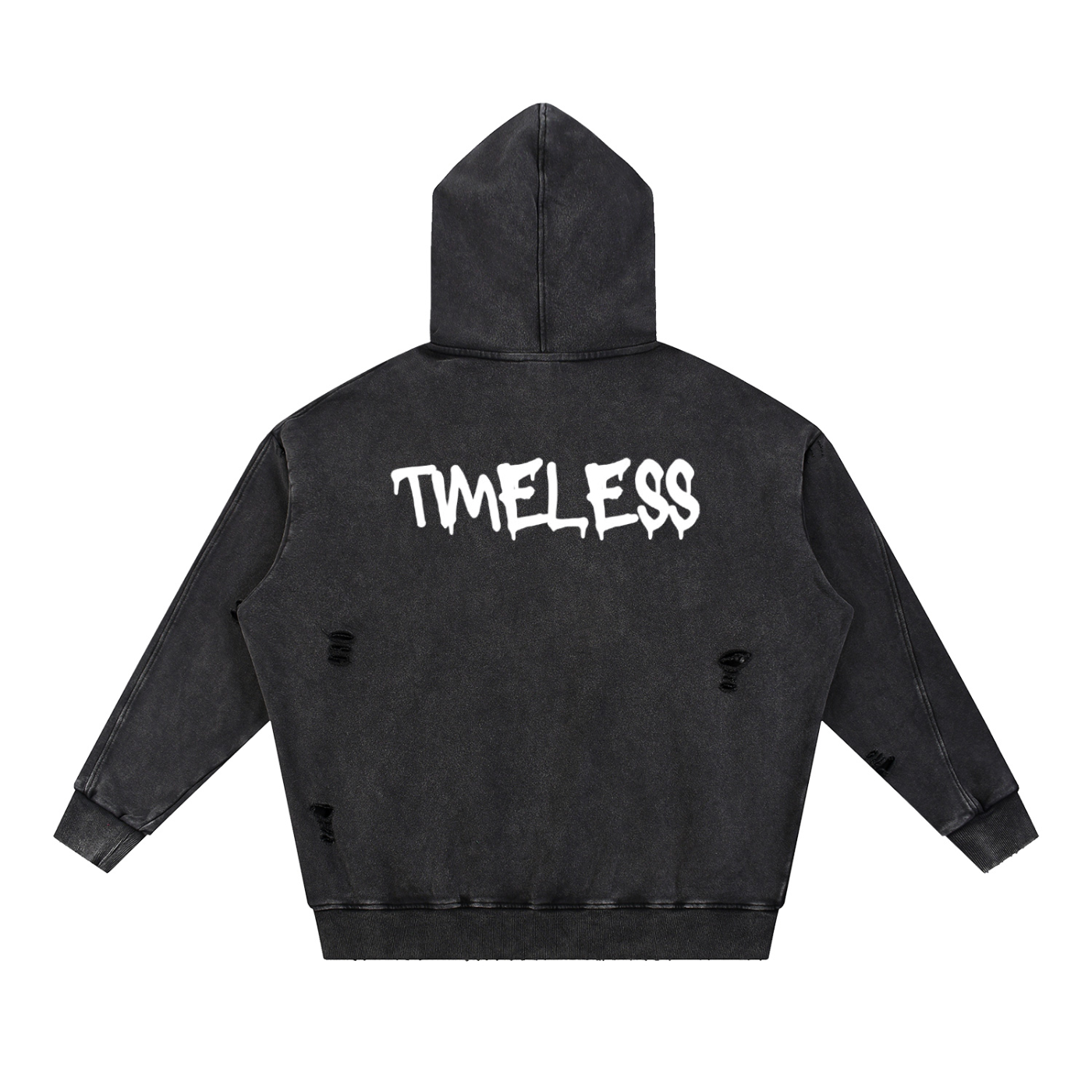 Snow Washed Distressed Panel Pocket Hoodie